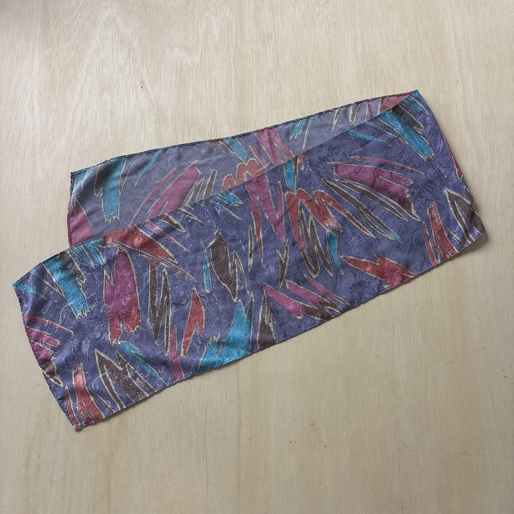 Vintage Purple Geometric Satin Scarf Womens One Size Rectangle Abstract Print